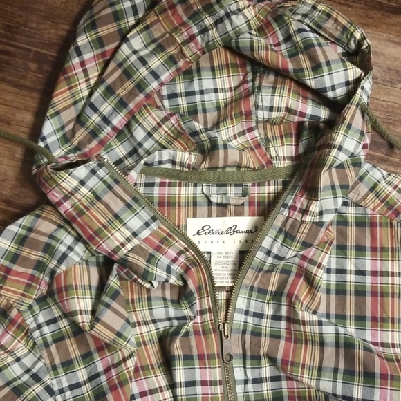 Eddie Bauer Madras Plaid 1/4 Zip Hooded Pullover Anorak Jacket - Picture 4 of 8